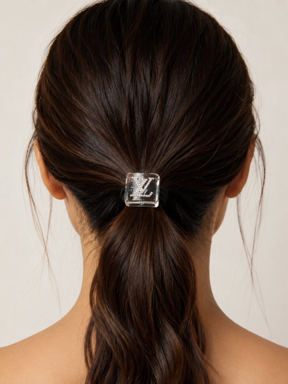 Louis Vuitton Crystal Logo Clear Resin Hair Cubes Ponytail Holder Authentic